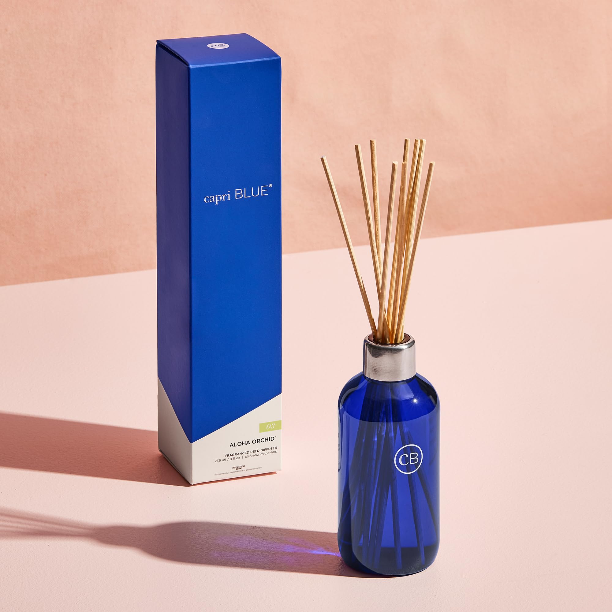 Capri Blue Aloha Orchid Reed Diffuser Set - Includes Reed Diffuser Sticks, Fragrance Oil, and Glass Bottle - Luxury Scented Room Fresheners - Cobalt Blue (8 fl oz) - Image 3