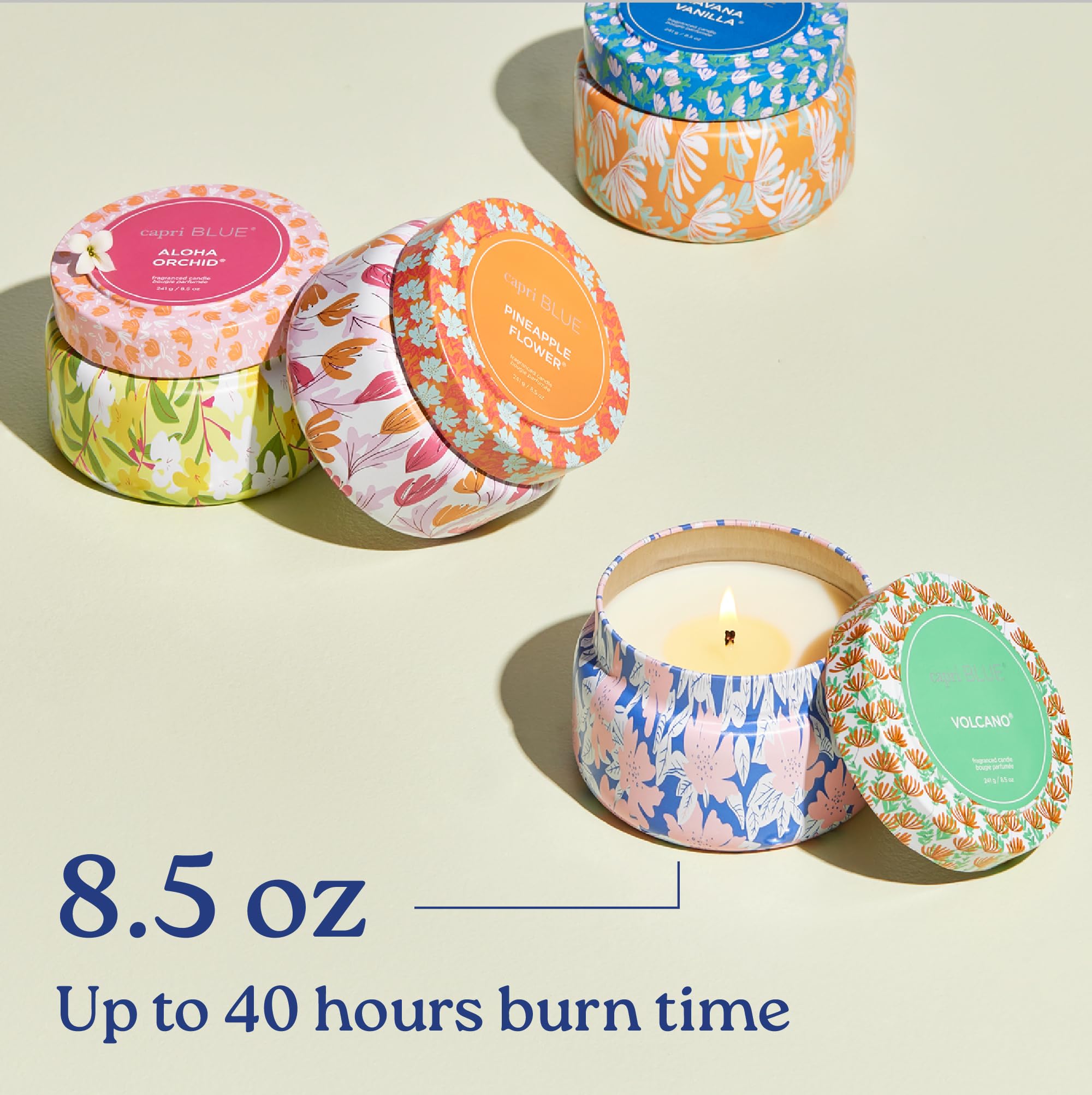 Capri Blue Scented Candles for Women & Men - Pattern Play Travel Tin Small Candles - Soy Wax Blend - Luxury Home Decor with Notes of Orchid, Jasmine, Gardenia & Floral Musk (Aloha Orchid, 8.5 oz) - Image 4